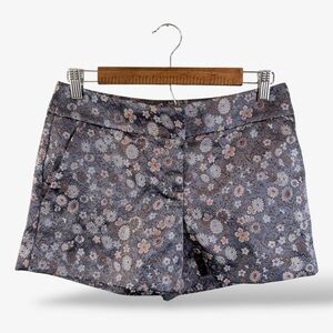 Loft Blue Brocade Shorts Size 00 Floral Purple Print Flat Front Preppy Casual